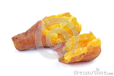 Boiled sweet potato on white background Stock Photo