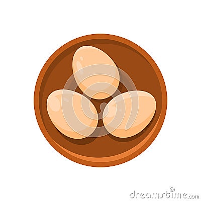 Boiled or uncooked eggs in shell at bowl top view vector illustration. Cooked protein organic food Vector Illustration