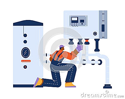 Boiler engineer for boiler equipment maintenance and repair, flat vector. Vector Illustration