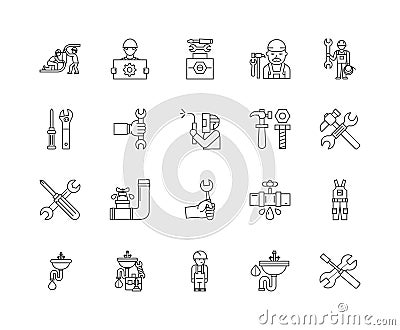 Boiler installations and repairs line icons, signs, vector set, outline illustration concept Vector Illustration