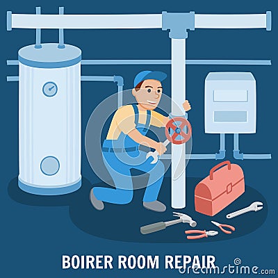 Boiler Room Repair. Vector Illustration. Vector Illustration