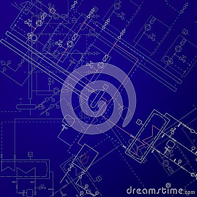 Boiler room technical drawings. Heater engineering project. Vector Illustration