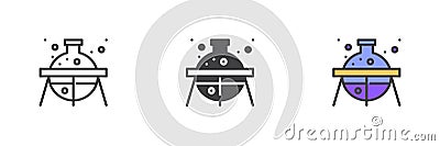Boiling flask on a stand different style icon set Vector Illustration
