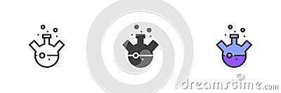 Boiling flask with two necks and bubbles different style icon set Vector Illustration