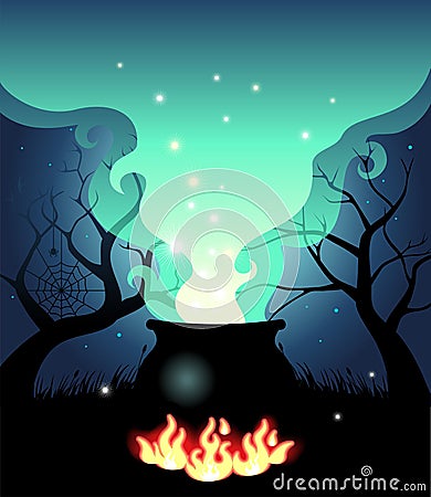 Boiling Halloween cauldron Vector Illustration
