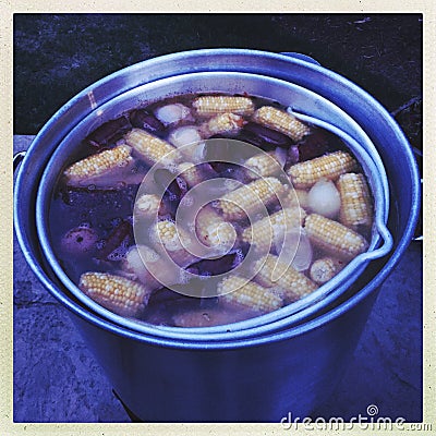 Boiling lowcountry seafood Stock Photo