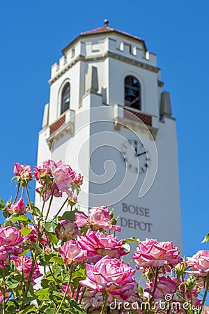 Boise Idaho Train Depot with blooming roses Stock Photo