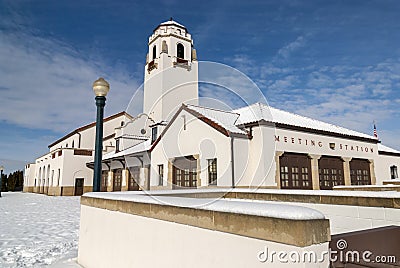 Boise Idaho train depot covered with snow Stock Photo