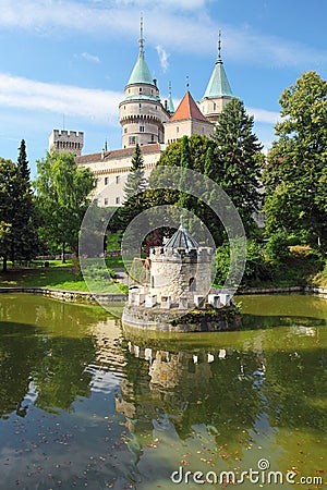 Bojnice castle with reflection Stock Photo