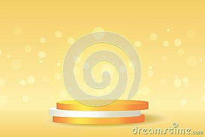 Bokeh background with 3d render orange podium. Abstact vector illustration. Luxury product mockup for award or cosmetic Vector Illustration
