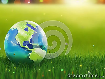 The bokeh green background's grass serves as the world. Stock Photo