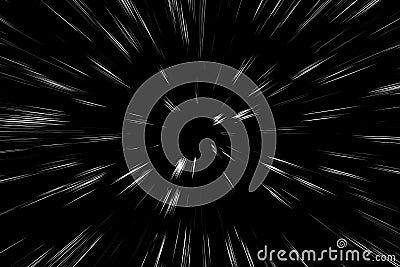 Bokeh white lines on black background, abstraction, abstract speed light motion blur texture, star particle or space traveling, Stock Photo
