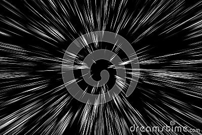 Bokeh white lines on black background, abstraction, abstract speed light motion blur texture, star particle or space traveling, Stock Photo