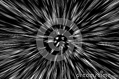 Bokeh white lines on black background, abstraction, abstract speed light motion blur texture, star particle or space traveling, Stock Photo