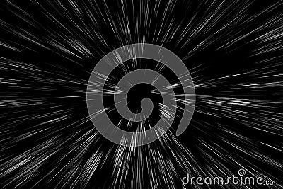 Bokeh white lines on black background, abstraction, abstract speed light motion blur texture, star particle or space traveling, Stock Photo