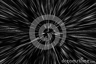 Bokeh white lines on black background, abstraction, abstract speed light motion blur texture, star particle or space traveling, Stock Photo