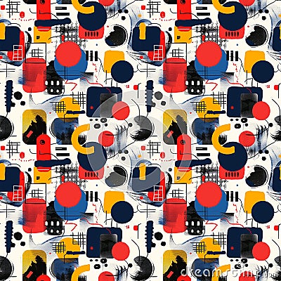 Bold Abstract Shapes Seamless Pattern - Modern Artistic Design with Geometric Forms and Dynamic Color Blocks Stock Photo