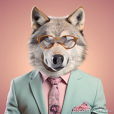 Bold And Adventurous Wolf In A Suit With Glasses Stock Photo