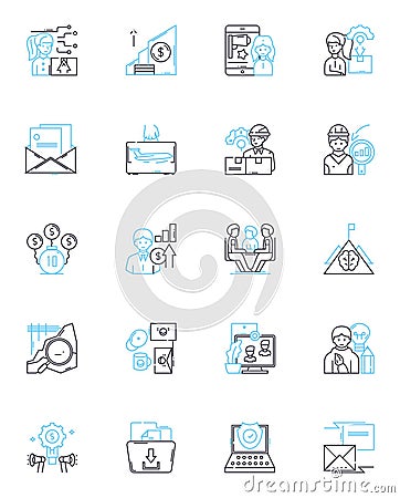 Bold approach linear icons set. Courage, Fearlessness, Daring, Risk-taking, Innovative, Inventive, Limitless line vector Vector Illustration