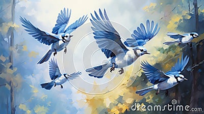 Bold And Beautiful Blue Jays: Digital Paintings By Fayraay Art Gallery Stock Photo