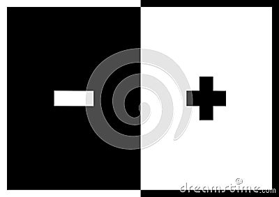 A bold black and white design graphic illustration on the concept of electrical polarity or other form of polarity Cartoon Illustration