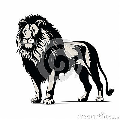 Bold Black And White Lion Tattoo Design On White Background Stock Photo