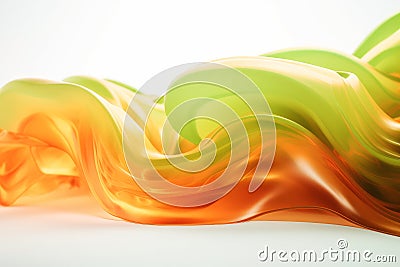 Vibrant Twisted Waves: Minimalist 3D Render in Bright Orange and Chartreuse Gree Stock Photo