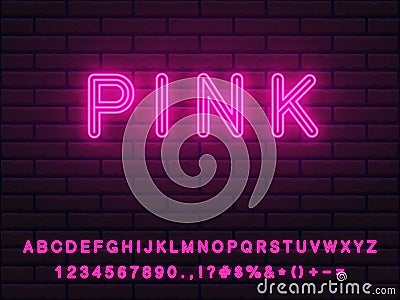 Bold bright nice cute pink editable color neon font set Vector Illustration