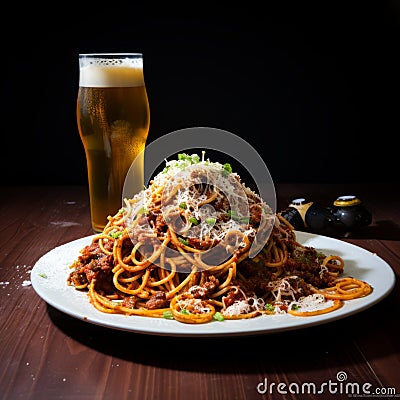 Bold And Captivating Spaghetti With American Ipa - A Visual Delight Stock Photo