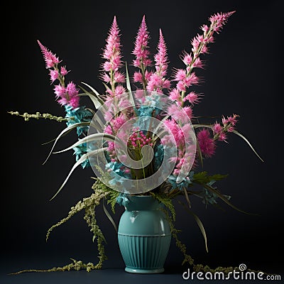 Bold Chromaticity A Dramatic Liatris Arrangement In Teal And Pink Stock Photo