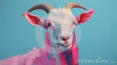 Bold Chromaticity: The Pink Goat Painted By John Moran Stock Photo