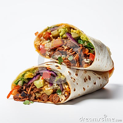 Bold And Chromaticity: Stacked Burritos With Veggies And Meat Stock Photo