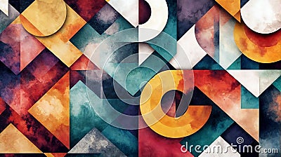 A bold and colorful abstract geometric design with vibrant shapes, textured patterns, and dynamic lines Stock Photo