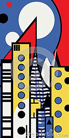 Bold And Colorful Cartoon Illustration Of Memphis In The Style Of Roy Lichtenstein Cartoon Illustration