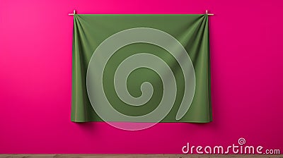 Bold And Colorful Green Fabric Hanging On Pink Wall 3d Rendering Stock Photo