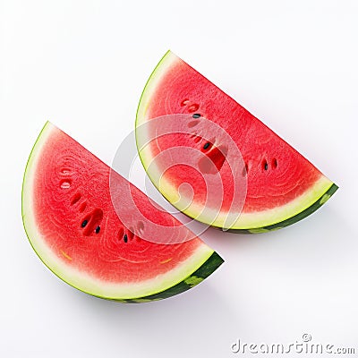 Bold And Colorful Watermelon Slices On White Surface Stock Photo