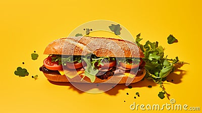 Bold And Delicious Sandwich Flatlay On Yellow Background Stock Photo