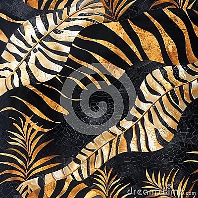 Bold eyecatching textile features intricate repeating zebrastriped pattern alternating black gold stripes creating Stock Photo