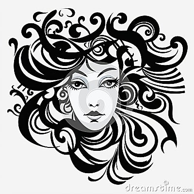 Bold And Fluid Woman's Face Design With Swirls - Hd Clipart Vector Cartoon Illustration