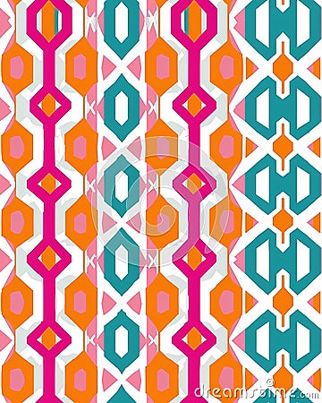 Bold Geometric Abstract Pattern: Hot Pink, Orange, Cyan, White Shapes - Painterly Colorful Art Print Stock Photo