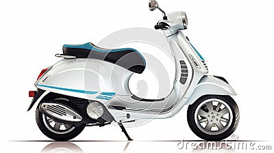 Bold And Graceful White Scooter On A Turquoise And Silver Background Stock Photo