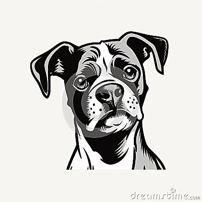 Bold Graphic Design: Black And White Boxer Terrier Dog Illustration Stock Photo