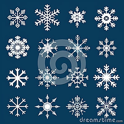 Bold Graphic Snowflake Vector Icon Set On Blue Background Stock Photo