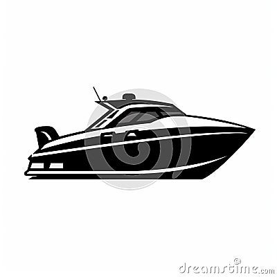 Bold Graphic Style Speedboat Silhouette: Minimalist Security Camera Art Cartoon Illustration