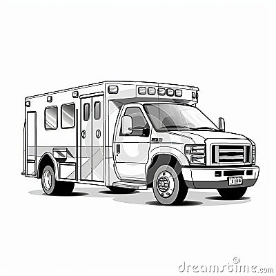 Bold And Gritty Ambulance Line Art On White Background Stock Photo