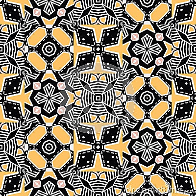 Bold hand drawn floral quilt. Vector pattern seamless background. Symmetry geometric abstract illustration. Trendy retro Vector Illustration