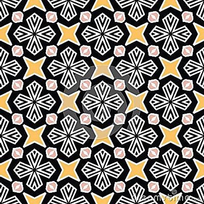 Bold hand drawn star flower quilt. Vector pattern seamless background. Symmetry geometric abstract illustration. Trendy Vector Illustration