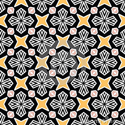 Bold hand drawn star flower quilt. Vector pattern seamless background. Symmetry geometric abstract illustration. Trendy retro Cartoon Illustration
