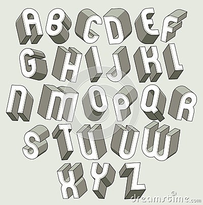 Bold and heavy 3d letters set, dimensional vector font. Vector Illustration