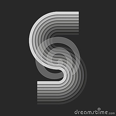 Bold letter S monogram logo initial, gray parallel ribbons creative multilayers pattern, 3d paper cut style design emblem, Vector Illustration